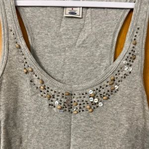 Old navy grey tank top gem bead gray tank slim